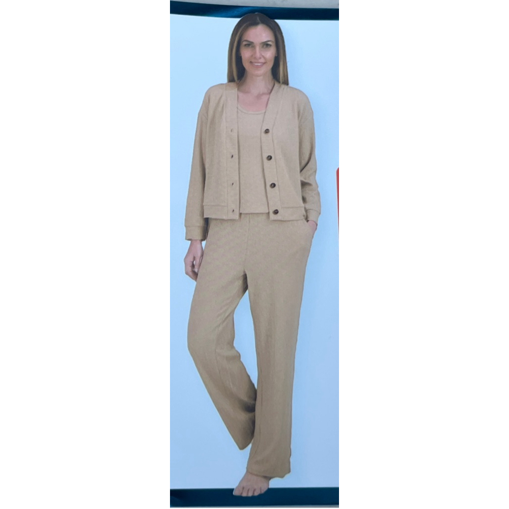 Women's Live 2 Lounge Beige 3-Piece Textured Lounge Set L new with tags opened